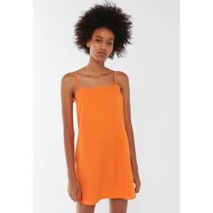 UO Urban Renewal Orange Linen Shoulder-Tie Dress